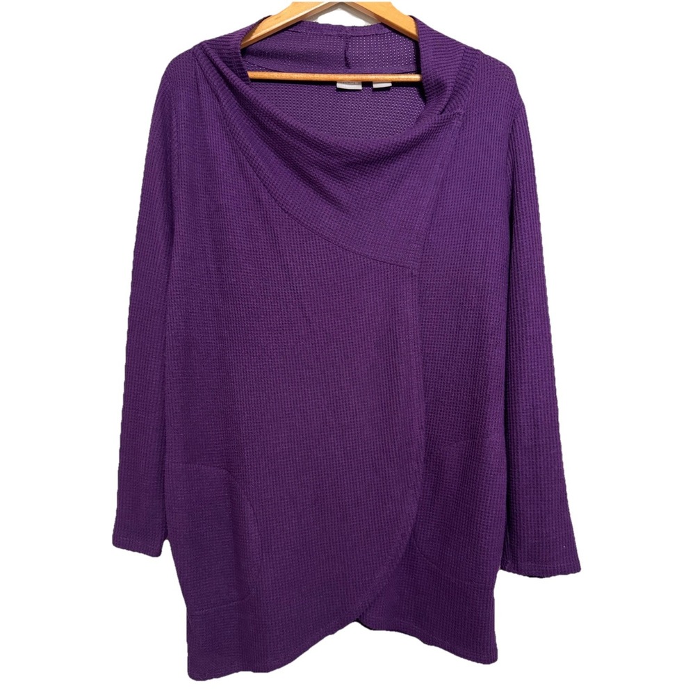 Chicos Zenergy WRAP Blouse Women's 2 Large Purple‎ Thermal Knit Top Stretch